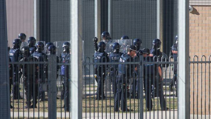 Riot police at Malmsbury Youth Justice centre. Photo: Paul Jeffers