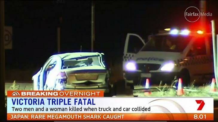 The car in which four people were travelling before it collided with a truck. Photo: Channel Seven