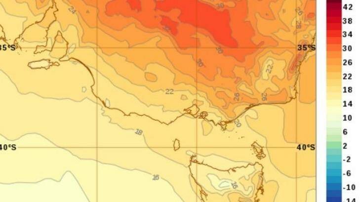 It's going to be hot, hot, hot tonight, as this heat map for 11pm shows. Photo: Bureau of Meteorology