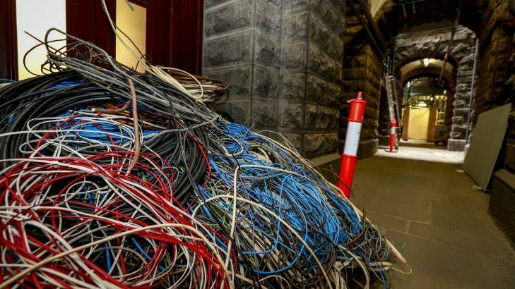 Old electrical wiring stripped out of Parliament House includes cabling from the 1890s.  Photo: Eddie Jim
