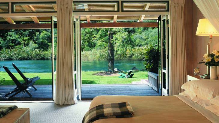 A suite  at Huka Lodge opens on to the riverbank. Photo: Huka Lodge. 