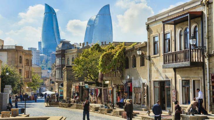 The inner city of Baku with the Flame Towers  in the  background. Photo: iStock