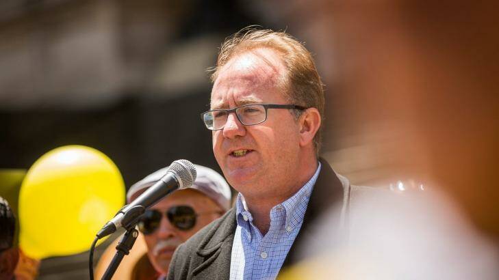 David Feeney speaks to members of the Taxi industry at a protest. Photo: Chris Hopkins