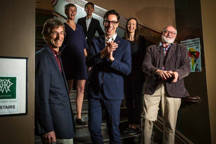 7/10/17 The ICan Australia group was awarded the Nobel Peace Prize for their Anti-nuclear weapons campaigning. Members of the board are (l-r):    Associate Professor Tillman Ruff, Daisy Gardener, Dr Marcus Yipp, Tim Wright,  Jessica Lawson and Professor Richard Tanter. Photograph by Chris Hopkins