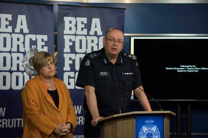 MELBOURNE, AUSTRALIA - JANUARY 29:  Victorian Police Minister Lisa Neville launches Vic Pol's new campaign with the head of Police Graham Ashton on January 29, 2017 in Melbourne, Australia.  (Photo by Jesse Marlow/Fairfax Media)