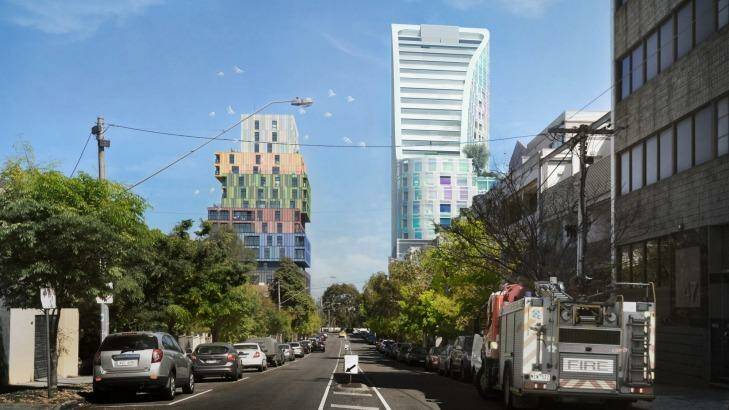 The proposed tower (right) viewed from Wellington Street. Photo: Supplied