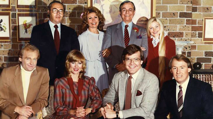 The way we were: The <i>Good Morning Australia</i> crew in late 1981 (front row, from left), Ken Brown, Kerri-Anne Kennerley, Gordon Elliott, Ron Wilson; back row, from left, Laurie Oakes, Di Morrissey, Buzz Kennedy and Karen Moregold. Photo: David Hahn
