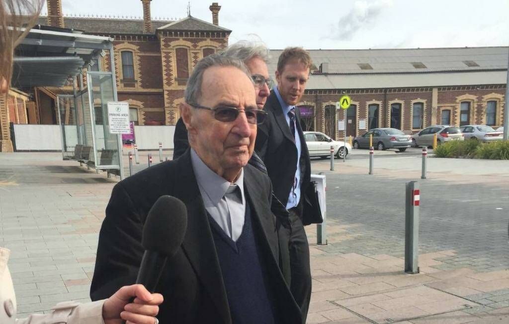 Former Ballarat Bishop Ronald Mulkearns outside court in Geelong on Wednesday.  Photo: Alicia Thomas