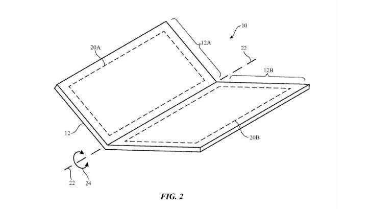 An image from the patent application shows a folding iPhone.