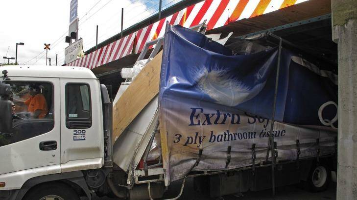 Yet another truck smash under the Montague Street bridge.  Photo: Enzo Tomasiello