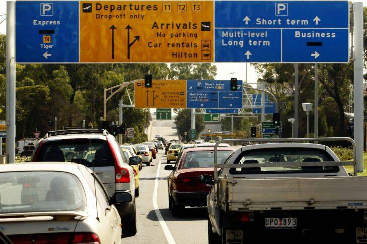 The Age - NEWS - 1 April 2009 - Generic picture of short term parking at Melbourne Airport. Signe reads departures , arrivals , short term , multi-level long term and business parking. Picture by Paul Rovere SPECIAL 00000001 Photo: Paul Rovere