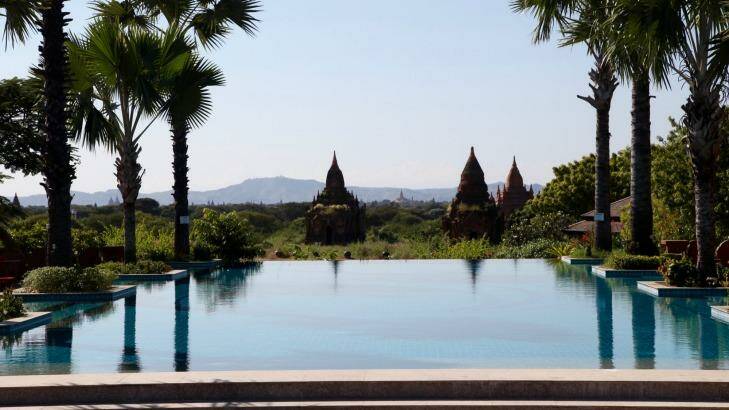 The view over Bagan from the pool of Aureum Palace Hotel and Resort. Photo: Kerry van der Jagt