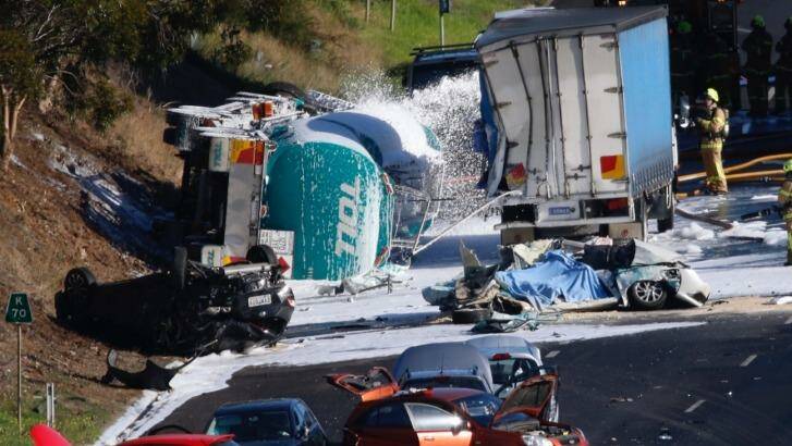 The scene of the crash on the Calder Freeway May. Photo: Eddie Jim