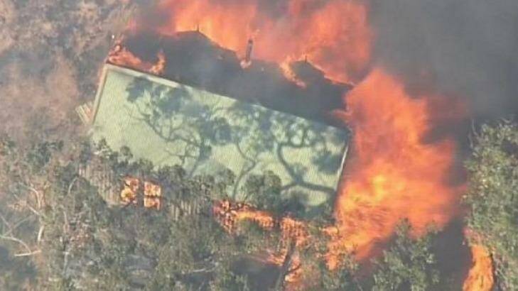 A property was destroyed in a bushfire in Wensleydale. Photo: Channel Nine