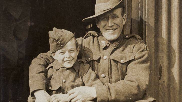 Ted Tovell, of Australian Flying Corps 4 Squadron,  (right) with French World War I  orphan Henri Hemene, or Digger, who Ted helped brother Tim Tovell smuggle back to Australia. Pictured at Hurdcott camp in England, in 1919. Photo: Courtesy of David Daws