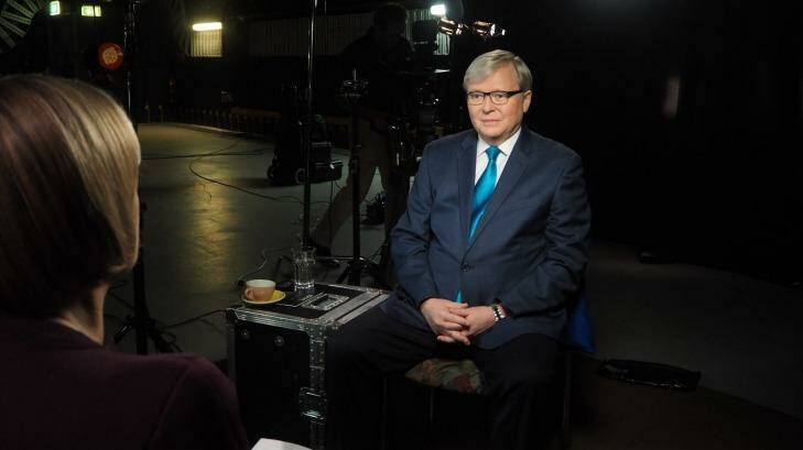 Watch for the hair flick: Kevin Rudd in Sarah Ferguson's sights in <i>The Killing Season</i>.  Photo: ABC TV