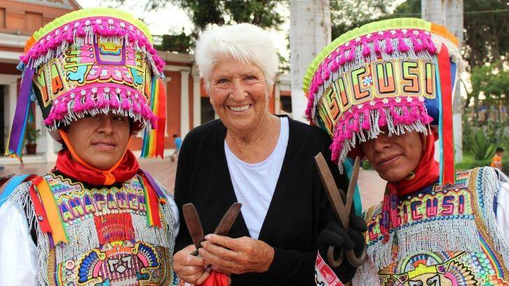 Dawn Fraser meets Peruvian ''scissor dancers'' while learning about her South American heritage. Photo: SBS
