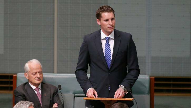 Member for Canning Andrew Hastie delivers his maiden speech in the House of Representatives. Photo: Alex Ellinghausen