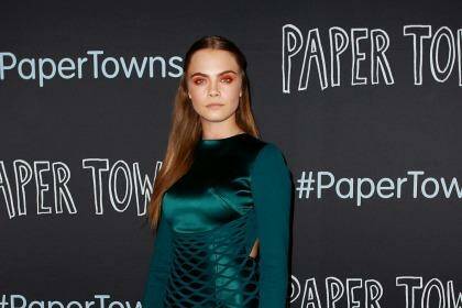 Cara Delevingne wore Dion Lee at the Australian premiere of <i>Paper Towns</i> at Miranda Westfield in Sydney. Photo: Lisa Maree Williams