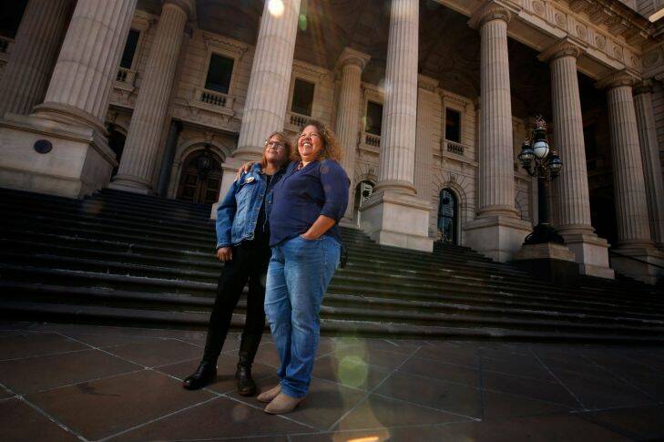 MELBOURNE, AUSTRALIA - December 10 . Rose and Karina Lester pose for a photo on the steps of Parliament House on December 10 , 2017 in Melbourne, Australia. (Photo by Darrian Traynor)