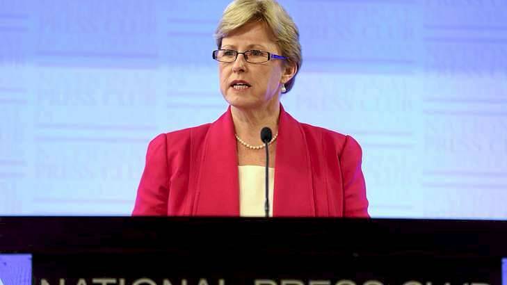 Greens Leader Senator Christine Milne has taken aim at the Abbott government's environment and asylum seeker policies in an address to the National Press Club. Photo: Alex Ellinghausen