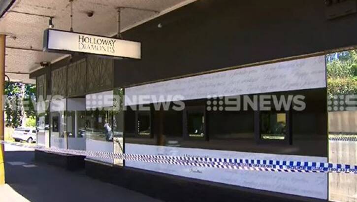 Police tape around a Canterbury jewellery store after it was robbed on Thursday last week. Photo: Nine News 