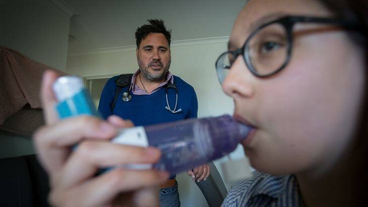 Dr Mark Hotu with Asthma suferer Angelique Harkins. Photo: Jason South