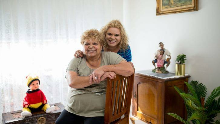 Pam Jackson and her daughter, Kim, in her new unit, one of 511 Melbourne homes the Andrews government has transferred to Aboriginal Housing Victoria. Photo: Stefan Postles