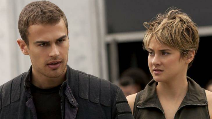 Four, played by Theo James and Tris, played by Shailene Woodley, in a scene from The Divergent Series: Insurgent.