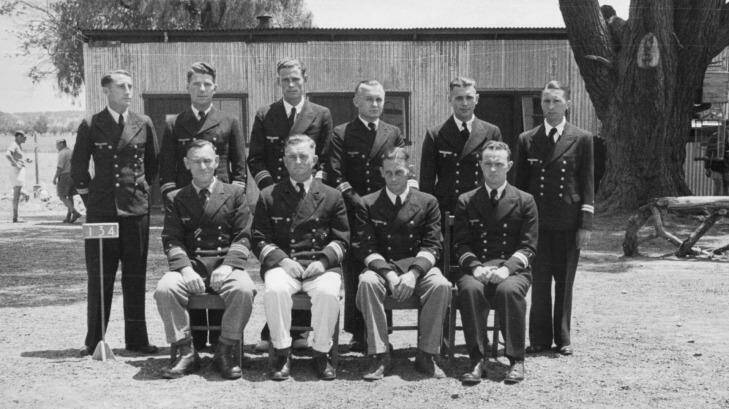 German navy officers from the Kormoran at Dhurringile Mansion, in February 1943. Captain Theodor Detmers, front row, second from the left Photo: Courtesy Australian War Memorial