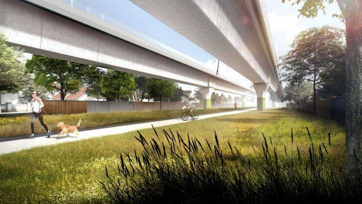 An artist's impression of the elevated rail line as it passes through Murumbeena. 