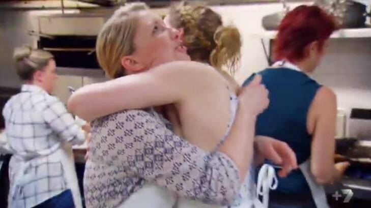 For some reason this hug was shown in slow motion with inspirational music.  Photo: Channel 7