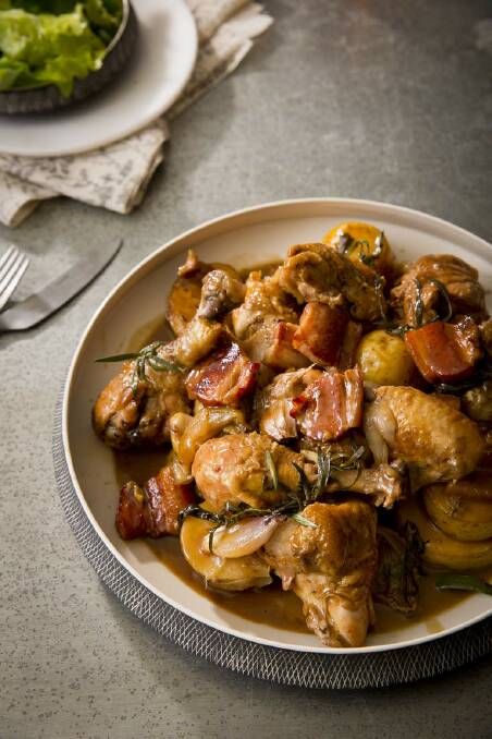 Karen Martini's braised chicken with dutch creams, speck and tarragon <a href="http://www.goodfood.com.au/good-food/cook/recipe/braised-chicken-with-dutch-creams-speck-and-tarragon-20140415-36oko.html"><b>(recipe here).</b></a> Photo: Marcel Aucar