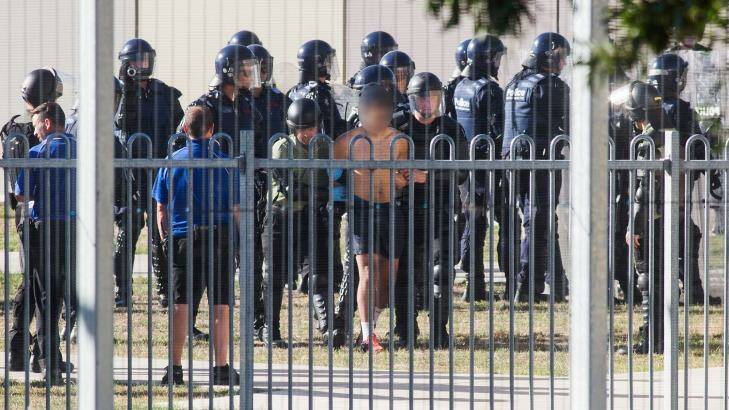 Riot police at the Malmsbury youth detention centre on Wednesday.   Photo: Paul Jeffers