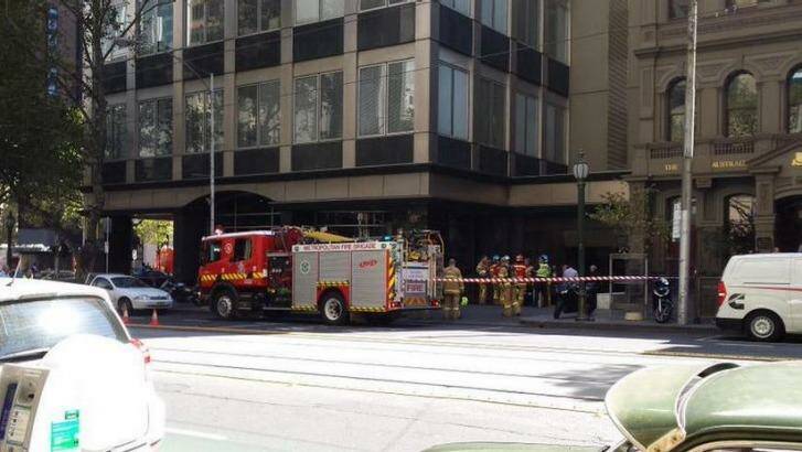 Firefighters outside the Reserve Bank. Photo: 3AW, via Twitter