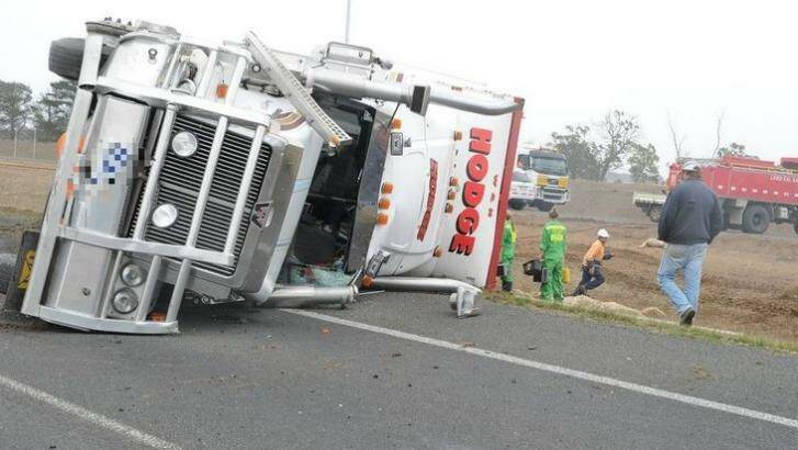 The scene of the crash on the Western Highway. Photo: Justin Whitelock, Ballarat Courier