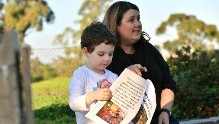 Ben Williamson and his mother Samantha look at their Brimbank park script. Photo: Joe Armao