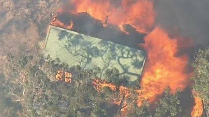 One property has been destroyed in a bushfire in Wensleydale. Photo: Channel Nine