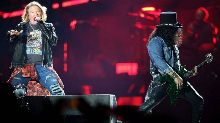Axl Rose and Slash on stage in Melbourne. Photo: Paul Rovere
