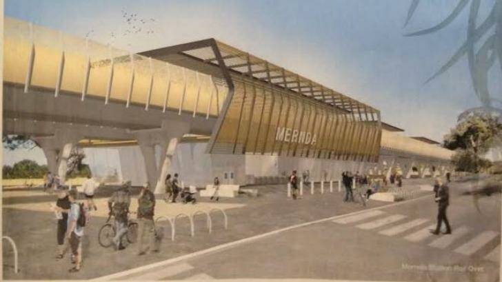 An artist’s impression of an elevated railway over Bridge Inn Road in Mernda on display at a community consultation session. Photo: Supplied. Photo: Supplied
