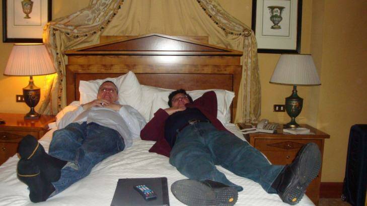London holiday: Former Education Department officials Jeff Rosewarne (left) and Nino Napoli (right) on a hotel bed in London, evidence tendered at IBAC hearing on Tuesday.


sourced: from IBAC


by: Henrietta Cook
Image provided by Michelle Griffin Photo: Supplied