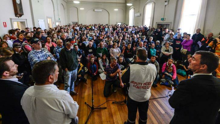 Officials address the meeting at Lancefield on Wednesday. Photo: Justin McManus