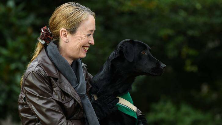 Court support dog Coop is Australia's first dog trained to comfort abuse victims as they give evidence in court. Pictured with owner and K9 Support founder Tessa Stow. Photo: Mark Jesser