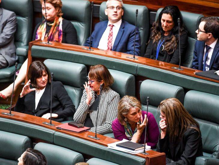 The Age, News, 20/10/2017, Photo by Justin McManus. State Parliament in an all night sitting debating the euthanasia bill. Emotional MP's on the passing of the bill.