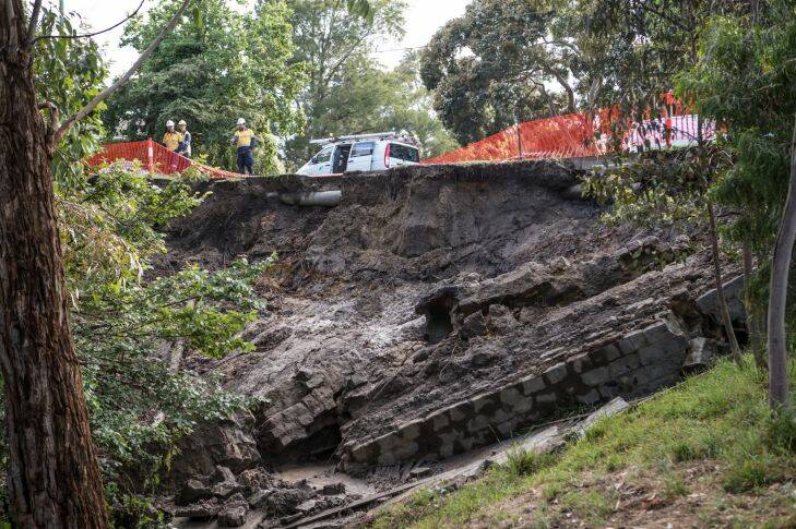 A huge landslide has blocked Warrigal road completely from the storm overnight. 20th December 2017. Photo by Jason South