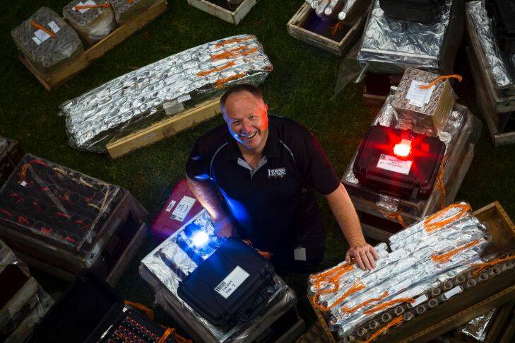 Pyrotechnician Rusty Johnson shows off his fireworks ready to explode over Melbourne's skies for New Year's Eve. 


30/12/17 Rusty Johnson of Howard & Sons with the fireworks that will be used in the New Years Eve pyrotechnic display in Flagstaff Gardens, Melbourne. Photograph by Chris Hopkins