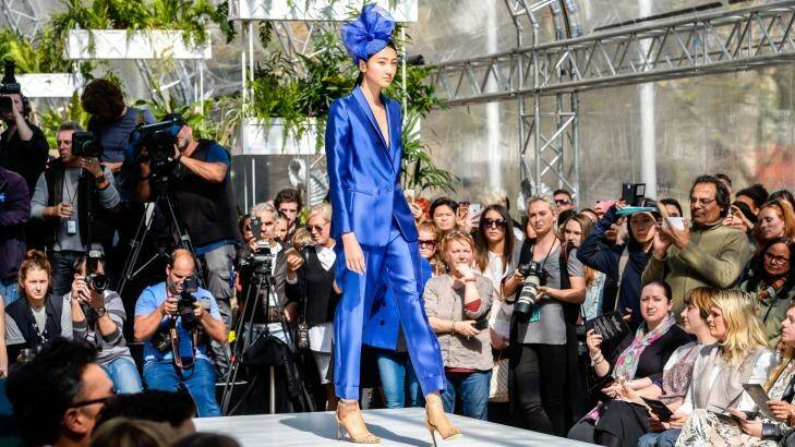 The Carla Zampatti electric blue suit will turn heads at the races. Photo: Justin McManus