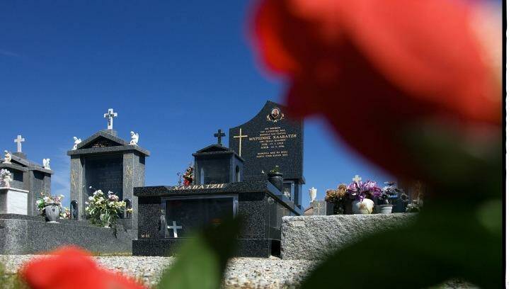 The scene of Mersina Halvagis' brutal murder, at her grandmother's grave in Fawkner Cemetery. Photo: John Donegan