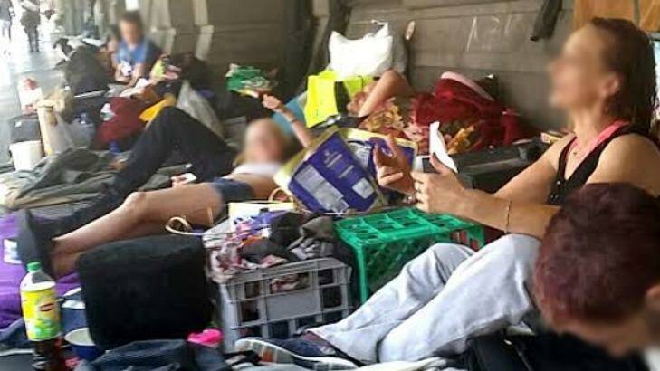 Dozens of homeless people set up camp at Flinders Street Station.  Photo: Jamiee Carstairs