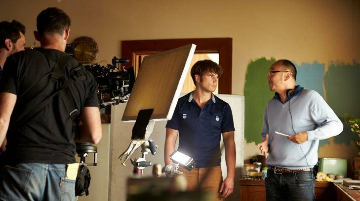 On set: Director Alex Russell and Tony Ayres filming Cut Snake.